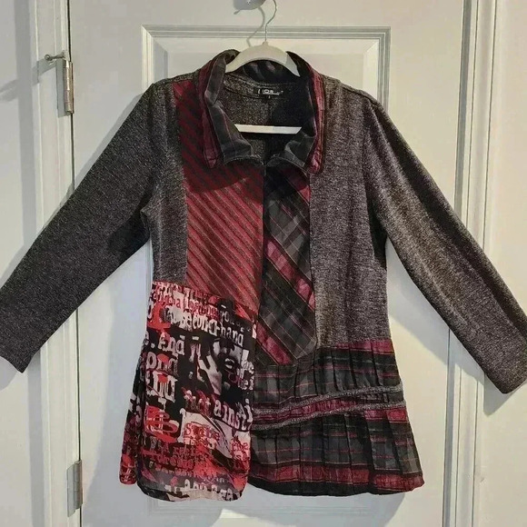 Lior Paris - Stripes & Plaids, Tunic Top with Spread Collar - Large - Picture 2 of 7